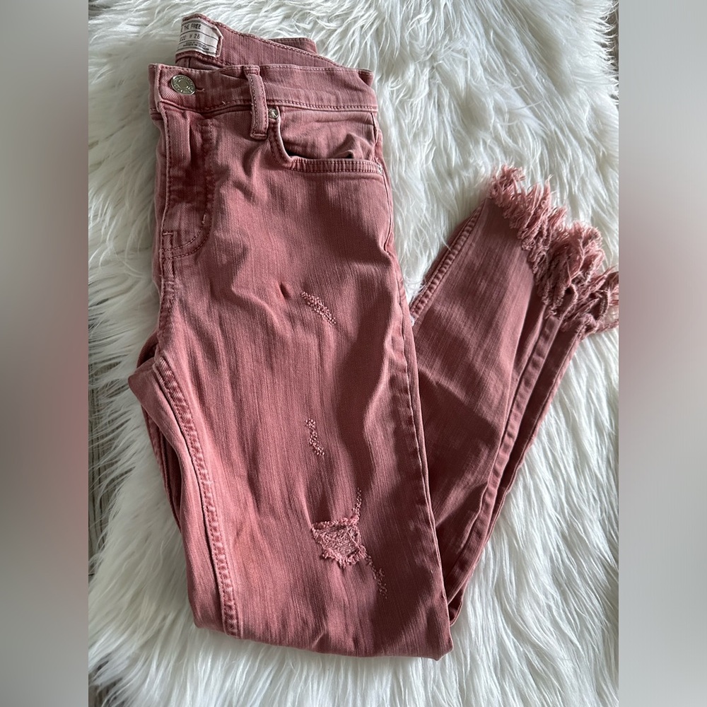 Free People Cropped Jeans with Fringe (Rose)